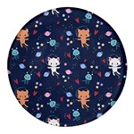 Cute Astronaut Cat With Star Galaxy Elements Seamless Pattern Round Glass Fridge Magnet (4 pack)