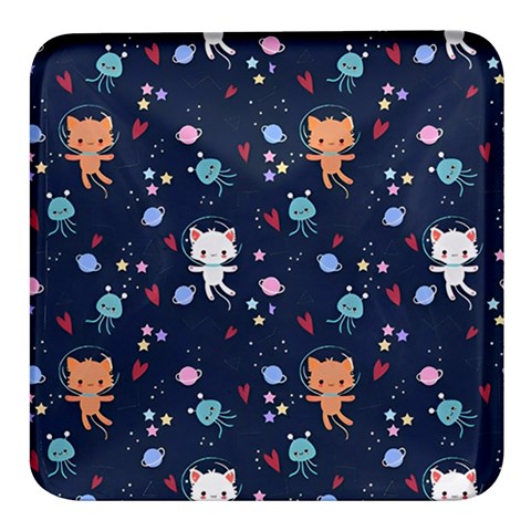 Cute Astronaut Cat With Star Galaxy Elements Seamless Pattern Square Glass Fridge Magnet (4 pack) from ArtsNow.com Front