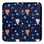 Cute Astronaut Cat With Star Galaxy Elements Seamless Pattern Square Glass Fridge Magnet (4 pack)