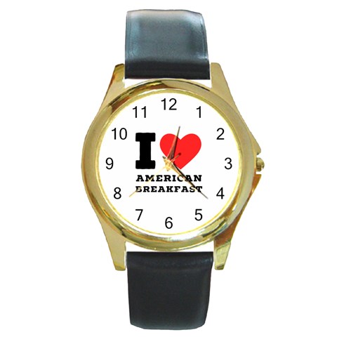 I love American breakfast Round Gold Metal Watch from ArtsNow.com Front