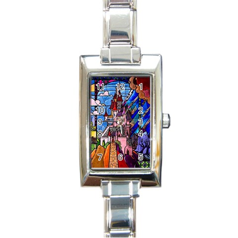 Beauty Stained Glass Castle Building Rectangle Italian Charm Watch from ArtsNow.com Front