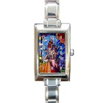 Beauty Stained Glass Castle Building Rectangle Italian Charm Watch