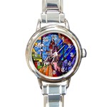 Beauty Stained Glass Castle Building Round Italian Charm Watch