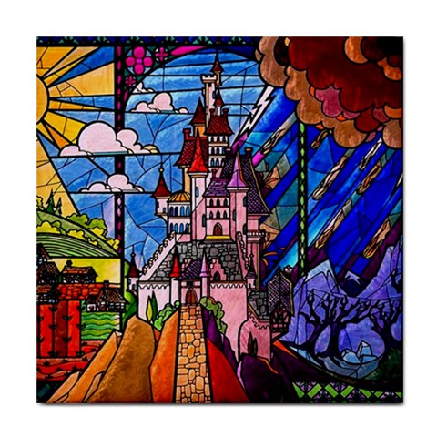 Beauty Stained Glass Castle Building Tile Coaster from ArtsNow.com Front