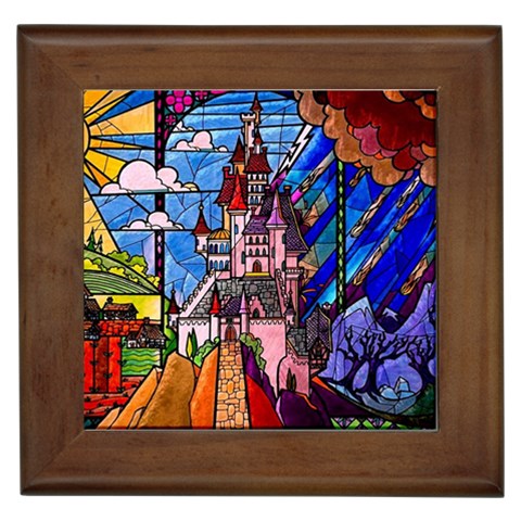 Beauty Stained Glass Castle Building Framed Tile from ArtsNow.com Front