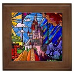Beauty Stained Glass Castle Building Framed Tile