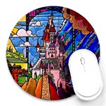 Beauty Stained Glass Castle Building Round Mousepad