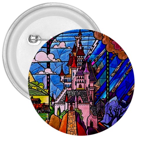 Beauty Stained Glass Castle Building 3  Buttons from ArtsNow.com Front