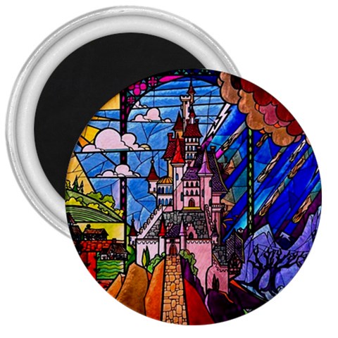 Beauty Stained Glass Castle Building 3  Magnets from ArtsNow.com Front