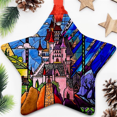 Beauty Stained Glass Castle Building Ornament (Star) from ArtsNow.com Front