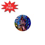 Beauty Stained Glass Castle Building 1  Mini Buttons (10 pack) 