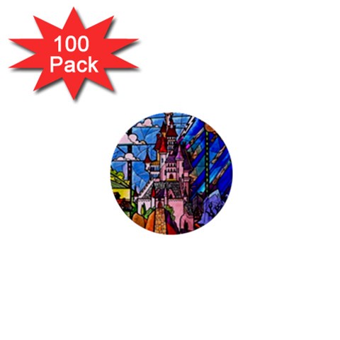 Beauty Stained Glass Castle Building 1  Mini Buttons (100 pack)  from ArtsNow.com Front
