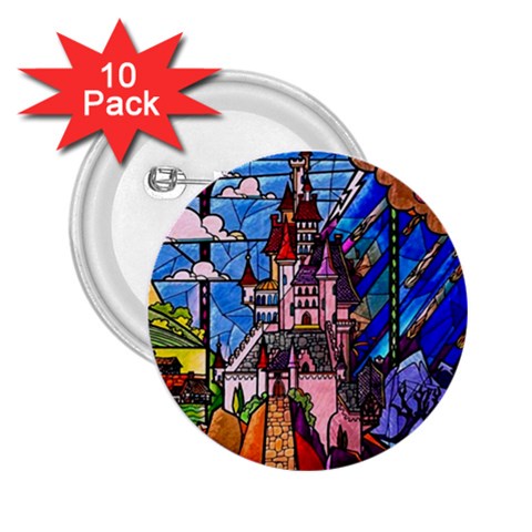 Beauty Stained Glass Castle Building 2.25  Buttons (10 pack)  from ArtsNow.com Front