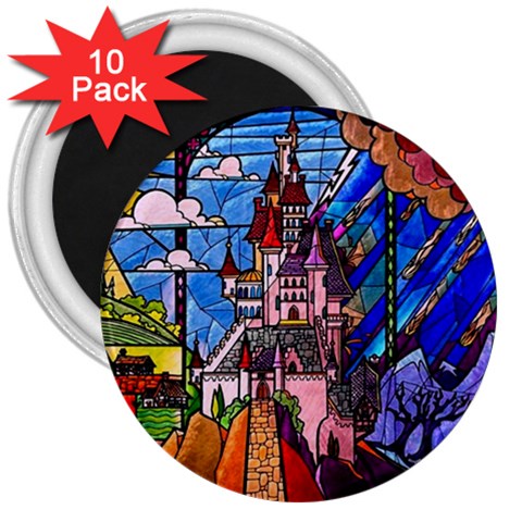 Beauty Stained Glass Castle Building 3  Magnets (10 pack)  from ArtsNow.com Front