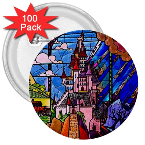 Beauty Stained Glass Castle Building 3  Buttons (100 pack)  from ArtsNow.com Front