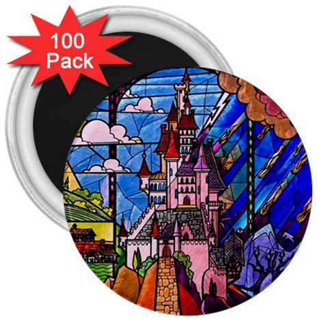 Beauty Stained Glass Castle Building 3  Magnets (100 pack) from ArtsNow.com Front