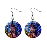 Beauty Stained Glass Castle Building Mini Button Earrings