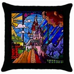 Beauty Stained Glass Castle Building Throw Pillow Case (Black)
