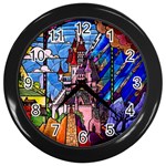 Beauty Stained Glass Castle Building Wall Clock (Black)