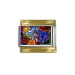 Beauty Stained Glass Castle Building Gold Trim Italian Charm (9mm)