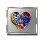 Beauty Stained Glass Castle Building Mega Link Heart Italian Charm (18mm)