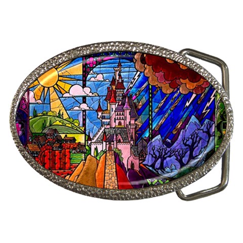Beauty Stained Glass Castle Building Belt Buckles from ArtsNow.com Front