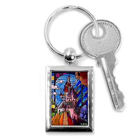 Beauty Stained Glass Castle Building Key Chain (Rectangle) from ArtsNow.com Front