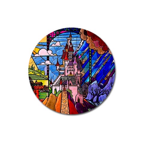 Beauty Stained Glass Castle Building Magnet 3  (Round) from ArtsNow.com Front