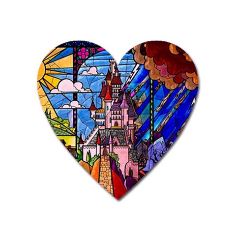 Beauty Stained Glass Castle Building Heart Magnet from ArtsNow.com Front
