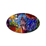 Beauty Stained Glass Castle Building Sticker Oval (100 pack)