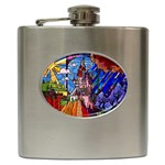 Beauty Stained Glass Castle Building Hip Flask (6 oz)
