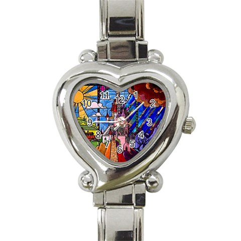 Beauty Stained Glass Castle Building Heart Italian Charm Watch from ArtsNow.com Front