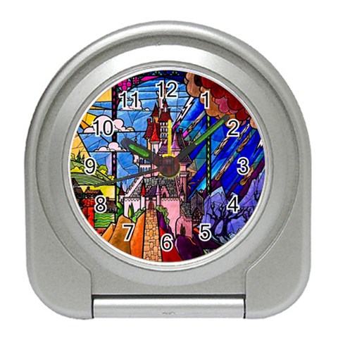 Beauty Stained Glass Castle Building Travel Alarm Clock from ArtsNow.com Front