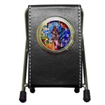 Beauty Stained Glass Castle Building Pen Holder Desk Clock