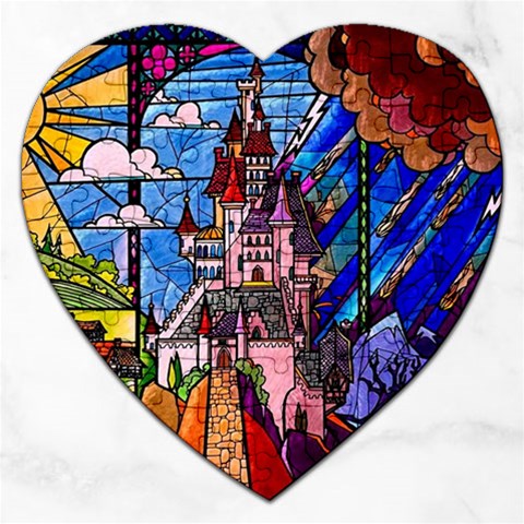 Beauty Stained Glass Castle Building Jigsaw Puzzle (Heart) from ArtsNow.com Front