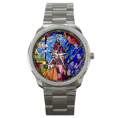 Beauty Stained Glass Castle Building Sport Metal Watch from ArtsNow.com Front