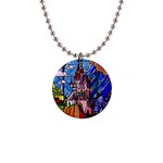 Beauty Stained Glass Castle Building 1  Button Necklace