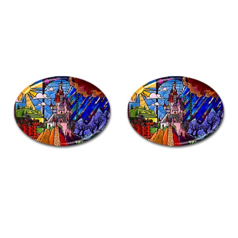 Beauty Stained Glass Castle Building Cufflinks (Oval) from ArtsNow.com Front(Pair)