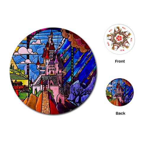 Beauty Stained Glass Castle Building Playing Cards Single Design (Round) from ArtsNow.com Front