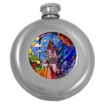 Beauty Stained Glass Castle Building Round Hip Flask (5 oz)