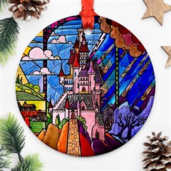 Beauty Stained Glass Castle Building Round Ornament (Two Sides) from ArtsNow.com Back