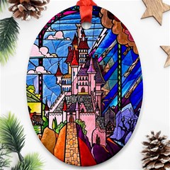 Beauty Stained Glass Castle Building Oval Ornament (Two Sides) from ArtsNow.com Front
