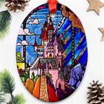 Beauty Stained Glass Castle Building Oval Ornament (Two Sides)