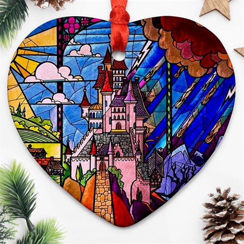 Beauty Stained Glass Castle Building Heart Ornament (Two Sides) from ArtsNow.com Front