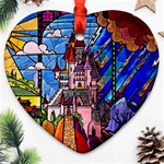 Beauty Stained Glass Castle Building Heart Ornament (Two Sides)