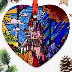 Beauty Stained Glass Castle Building Heart Ornament (Two Sides) from ArtsNow.com Back
