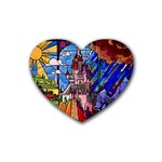 Beauty Stained Glass Castle Building Rubber Coaster (Heart)