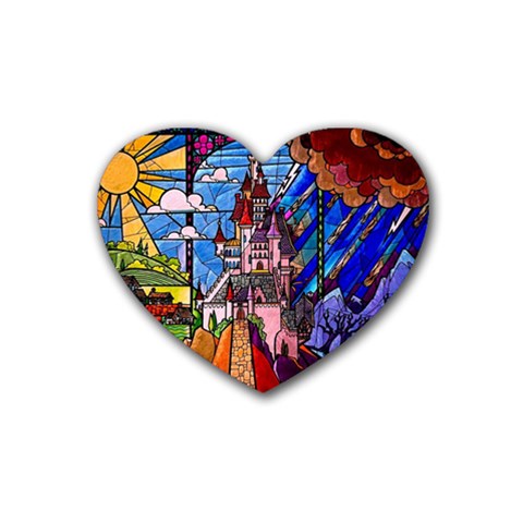 Beauty Stained Glass Castle Building Rubber Heart Coaster (4 pack) from ArtsNow.com Front