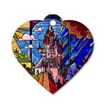 Beauty Stained Glass Castle Building Dog Tag Heart (One Side)