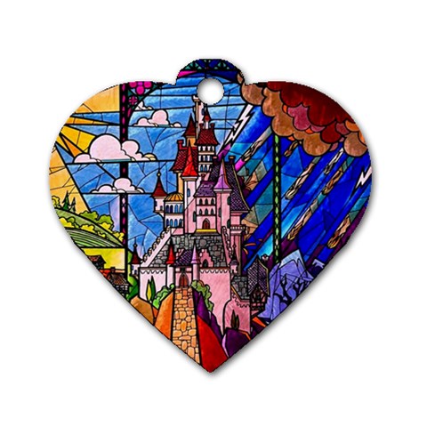 Beauty Stained Glass Castle Building Dog Tag Heart (Two Sides) from ArtsNow.com Front